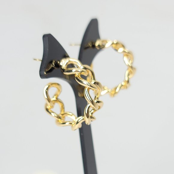 NWT 18K Gold Curb Chain Links Hoop Huggie Earring - Picture 7 of 8